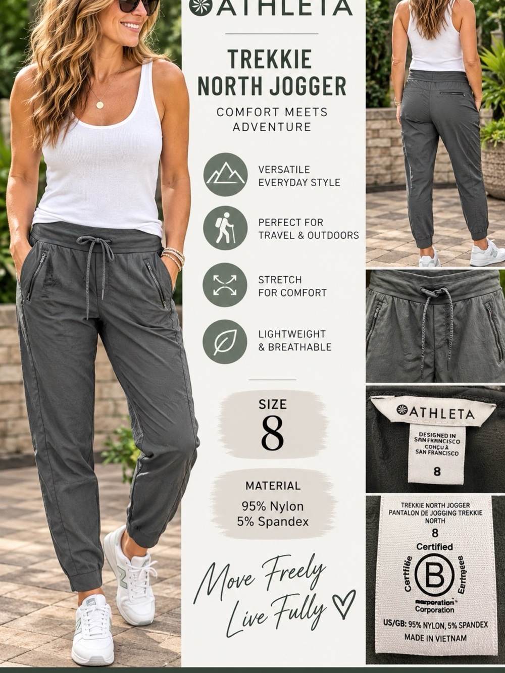 Athleta Trekkie North Jogger Pants green size 8 M Nylon Spandex Pockets
